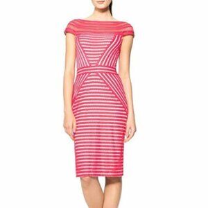 Tadashi Shoji Stripe Knit Cap Sleeve Dress in Rouge Pink